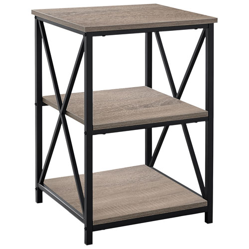 Monarch Contemporary Square End Table with Shelves - Dark Taupe/Black