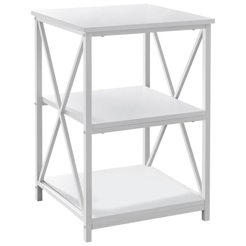 Monarch Contemporary Square End Table with Shelves - White