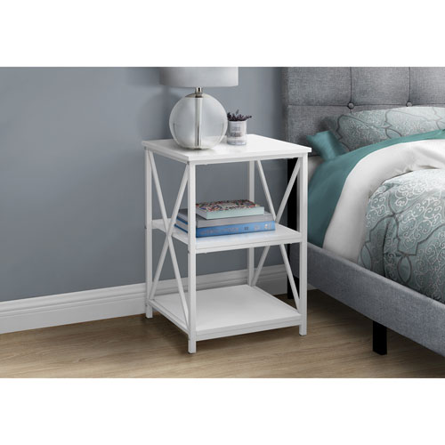 Monarch Contemporary Square End Table with Shelves - White