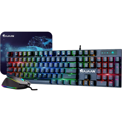 HAJAAN Wired Mechanical Gaming Keyboard and Mouse Combo RGB Backlit Gaming Keyboard with Anti-Ghosting 104 Keys and Blue Switch, RGB Gaming Mouse Upt