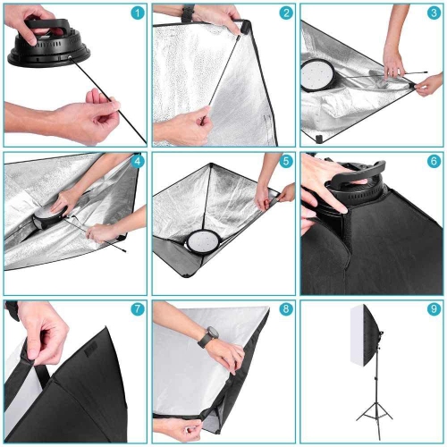 2PCS Trousse d'éclairage continu pour studio photo professionnel de Vivider 20 x 28 po avec support réglable 2 M et ampoule DEL à intensité