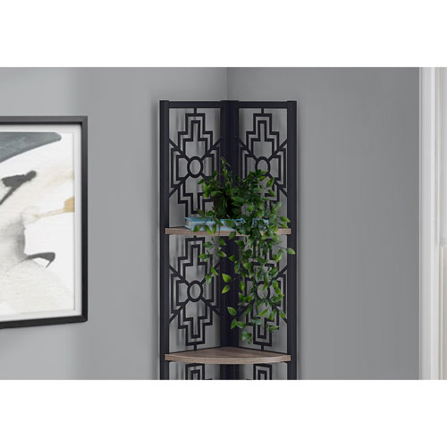 Monarch 62" 4-Shelf Metal Corner Bookcase - Dark Taupe/Black