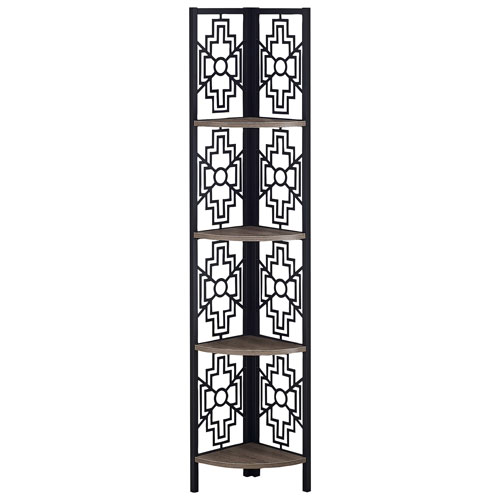 Monarch 62" 4-Shelf Metal Corner Bookcase - Dark Taupe/Black