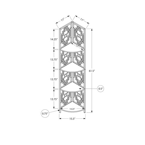 Monarch 62" 4-Shelf Metal Corner Bookcase - Dark Taupe/Black