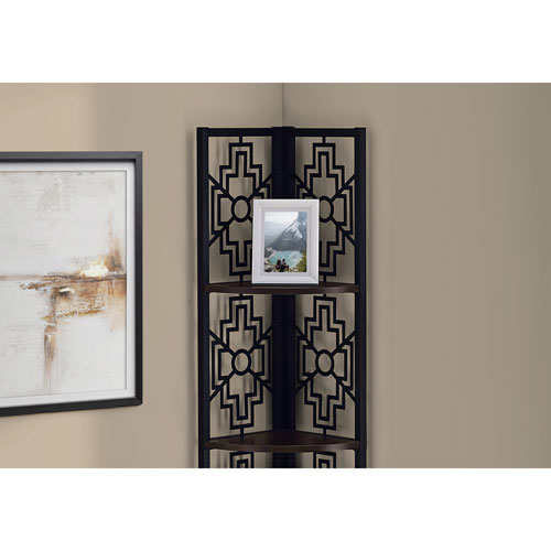 Monarch 62" 4-Shelf Metal Corner Bookcase - Espresso/Black