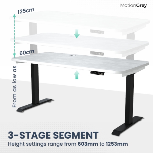 MotionGrey Height Adjustable German Electric Dual Motors Sit to Stand Computer Home Table and Office Standing Desk - Black Frame with Tabletop