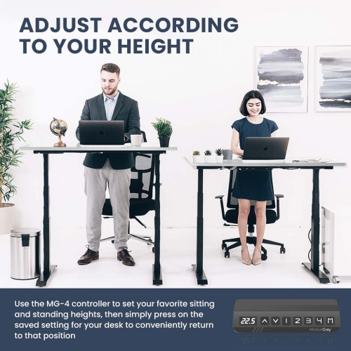 MotionGrey Height Adjustable German Electric Dual Motors Sit to Stand Computer Home Table and Office Standing Desk - Black Frame with Tabletop