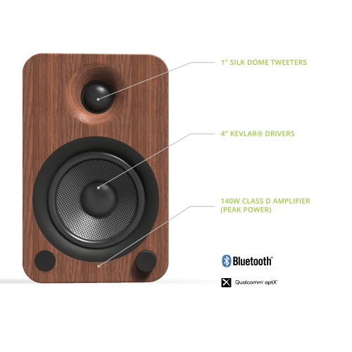 Kanto YU4 140W Powered Bookshelf Speakers with Bluetooth and Phono Preamp | Walnut | Pair