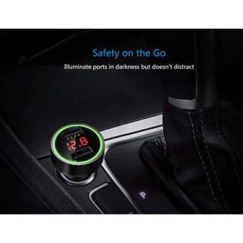 Palumma 24W/4.8A Dual USB Car Charger, 12V to USB Outlet with Cigarette Lighter Voltage Meter LED/LCD Display Battery Low V...