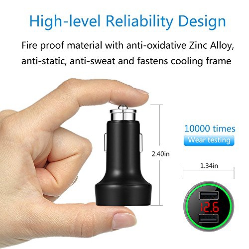 Palumma 24W/4.8A Dual USB Car Charger, 12V to USB Outlet with Cigarette Lighter Voltage Meter LED/LCD Display Battery Low V...