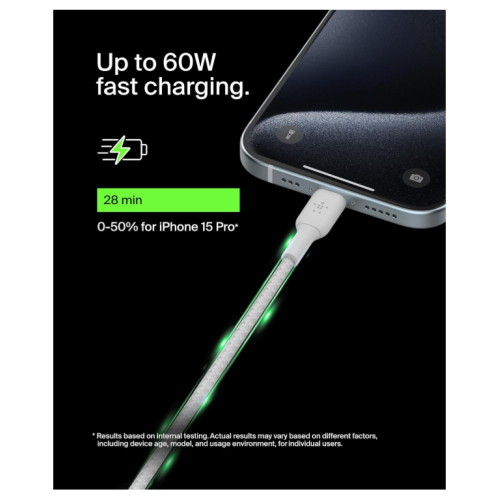 Belkin BoostCharge Braided USB-C to USB-C Cable for iPhone 16, iPhone 16 Pro, iPhone 16 Pro Max, iPhone 16 Plus, Galaxy S23, S22, Note10, Note9,