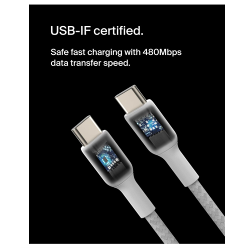 Belkin BoostCharge Braided USB-C to USB-C Cable for iPhone 16, iPhone 16 Pro, iPhone 16 Pro Max, iPhone 16 Plus, Galaxy S23, S22, Note10, Note9,