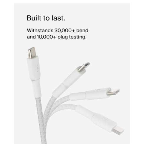 Belkin BoostCharge Braided USB-C to USB-C Cable for iPhone 16, iPhone 16 Pro, iPhone 16 Pro Max, iPhone 16 Plus, Galaxy S23, S22, Note10, Note9,