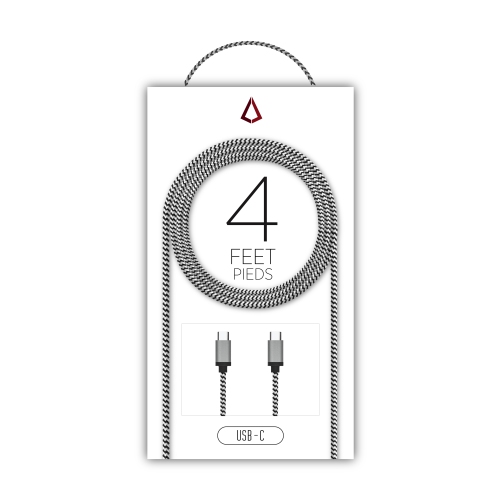 LBT  4 Foot USB-C to C Braided Cable (Blk/wht)