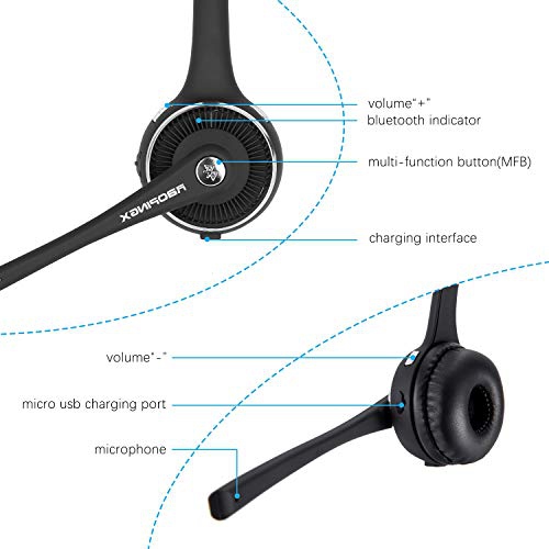 Trucker Bluetooth Headset Wireless Headset with Microphone Over The Head Headset with Noise Cancelling Sound On Ear Car Ear...