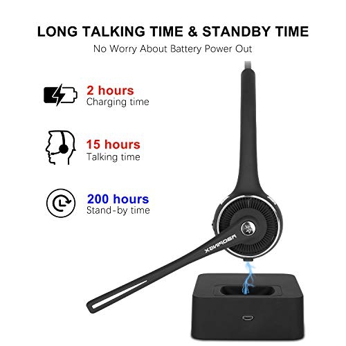 Trucker Bluetooth Headset Wireless Headset with Microphone Over The Head Headset with Noise Cancelling Sound On Ear Car Ear...