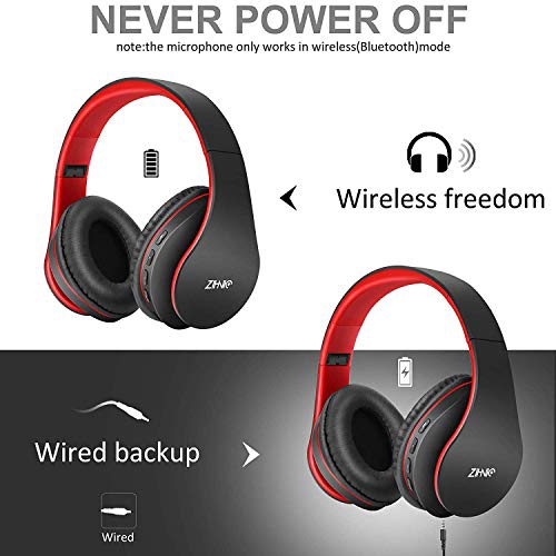 Bluetooth Over-Ear Headphones with Deep Bass, Foldable Wireless and Wired Stereo Headset Buit in Mic for Cell Phone, PC,TV,...