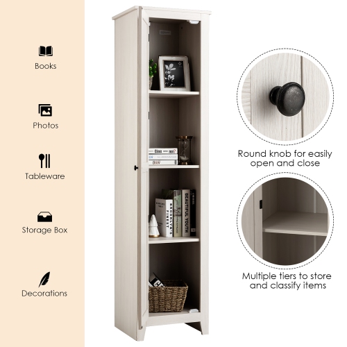 Costway Linen Tower Bathroom Storage Cabinet Tall Slim Side Organizer w/ Shelf