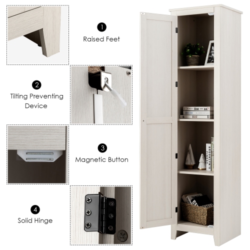 Costway Linen Tower Bathroom Storage Cabinet Tall Slim Side Organizer w/ Shelf