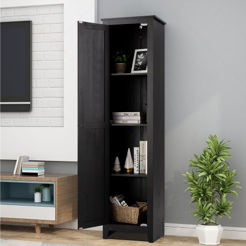 Costway Linen Tower Bathroom Storage Cabinet Tall Slim Side Organizer w/ Shelf