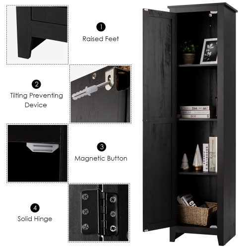 Costway Linen Tower Bathroom Storage Cabinet Tall Slim Side Organizer w/ Shelf