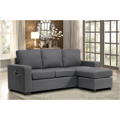 Infinite Imports – 6025 Reversible Sectional With USB ports (Grey ...