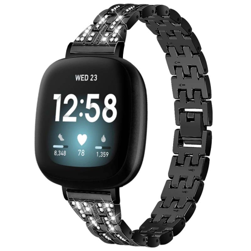 STRAPSCO  Chain Link Metal Alloy Bracelet Watch Band Strap With Rhinestones for Fitbit Versa 3 - In Black