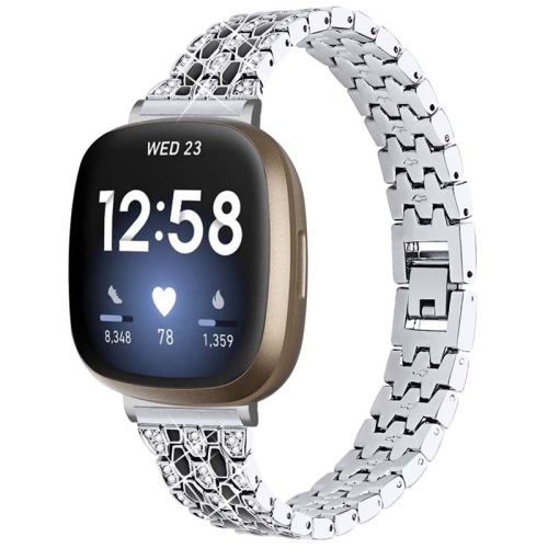 STRAPSCO  Metal Alloy Bracelet Watch Band Strap With Rhinestones for Fitbit Versa 3 - In Silver