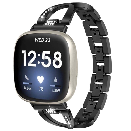 STRAPSCO  Metal Alloy Jewellery Bracelet Watch Band Strap With Rhinestones for Fitbit Versa 3 - In Black
