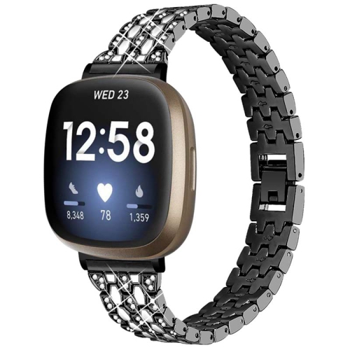 STRAPSCO  Metal Alloy Bracelet Watch Band Strap With Rhinestones for Fitbit Versa 3 - In Black