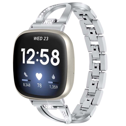 STRAPSCO  Metal Alloy Jewellery Bracelet Watch Band Strap With Rhinestones for Fitbit Versa 3 - In Silver