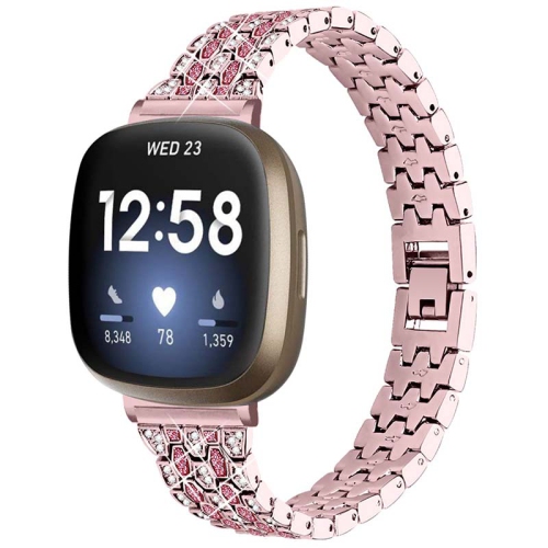 StrapsCo Bracelet de Montre en Alliage Métallique avec Strass pour Fitbit Versa 3 - Rose Métal