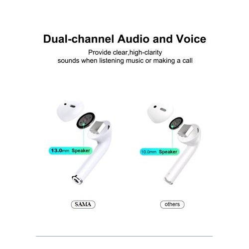 (2 Pack) SAMA SA-192 V2.0 TWS Wireless Earbuds 5.0 with wireless Charging case/popup function/auto Connect + FREE Sili..