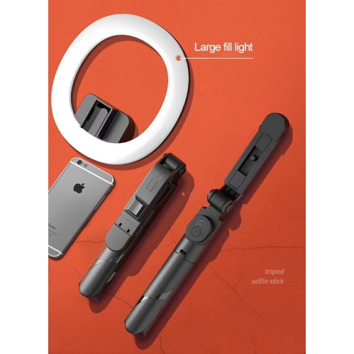 TopSave 2in1 Support de trépied Bluetooth Selfie avec anneau lumineux LED, 3 niveaux de luminosité, anneau lumineux LED pour YouTube / Tiktok, noir