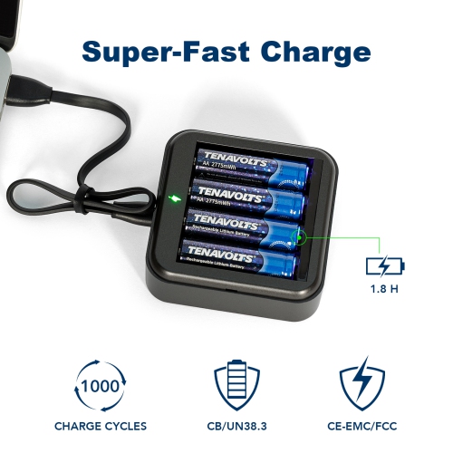 Pile au lithium AA rechargeable TENAVOLTS 1,5 V, 4 unités