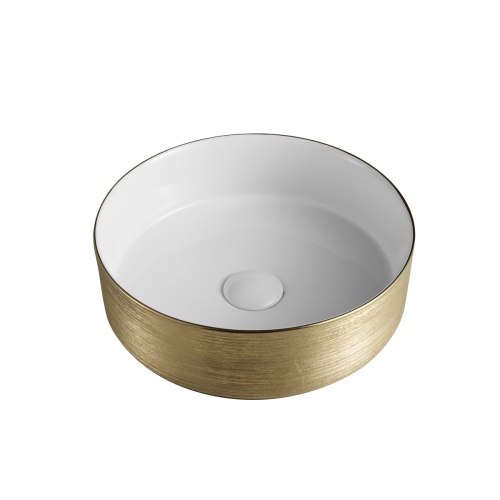 AGUA CANADA  Frido-Gd Bathroom Sink Round Modern Gold & Ceramic Vessel W/ Pop Up Drain, By In White