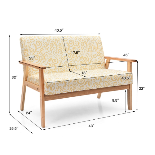 Gymax Modern Fabric Loveseat Sofa Couch Upholstered 2-Seat Wood Armchair