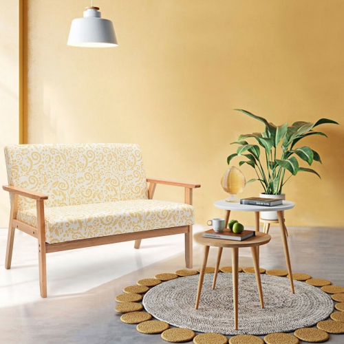 Gymax Modern Fabric Loveseat Sofa Couch Upholstered 2-Seat Wood Armchair
