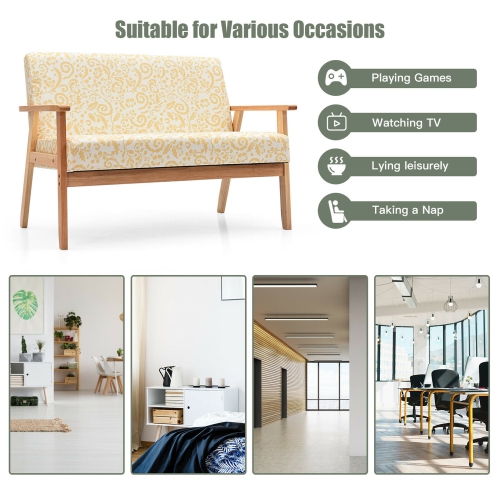 Gymax Modern Fabric Loveseat Sofa Couch Upholstered 2-Seat Wood Armchair