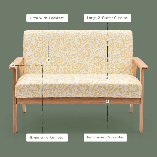Gymax Modern Fabric Loveseat Sofa Couch Upholstered 2-Seat Wood Armchair