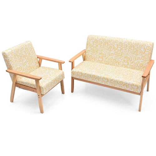 Gymax Modern Living Room Sofa Set w/ Loveseat Sofa Couch & Accent Armchair