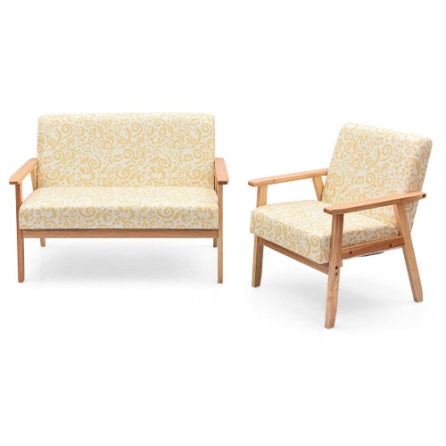 Gymax Modern Living Room Sofa Set w/ Loveseat Sofa Couch & Accent Armchair