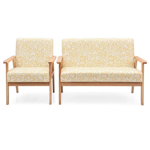 Gymax Modern Living Room Sofa Set w/ Loveseat Sofa Couch & Accent Armchair