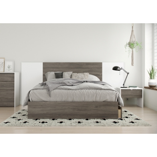 Nexera 4Piece Bedroom Set With Bed Frame, Headboard, Extension Panels & Nightstand, Bark Grey
