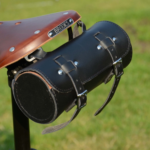 EXCLUSIVE LEATHER CA  Bicycle Round Saddle Bag Small - In Black