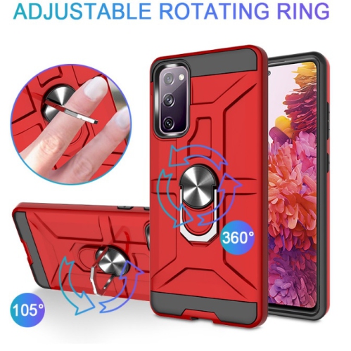 Final Sale! TopSave Dual Layer PC+TPU Hybrid Cover Case w/360 Degrees Rotating Ring Stand For Samsung Galaxy S20 FE, Red