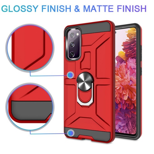 Final Sale! TopSave Dual Layer PC+TPU Hybrid Cover Case w/360 Degrees Rotating Ring Stand For Samsung Galaxy S20 FE, Red