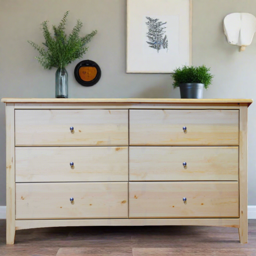 Dresser Solid Wood Six Drawer Natural