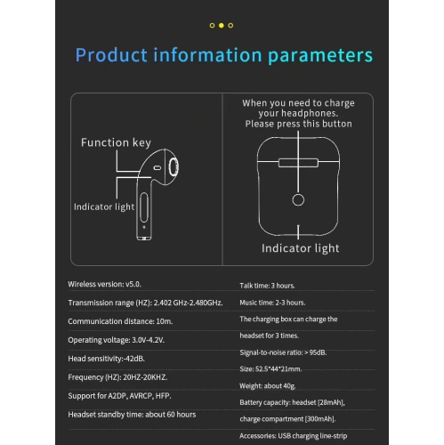 Écouteurs Bluetooth 5.0 avec son stéréo HD Touch-Control Pop-ups, appariement automatique pour Android/iOS Smart Phone Casque pour le travail et le