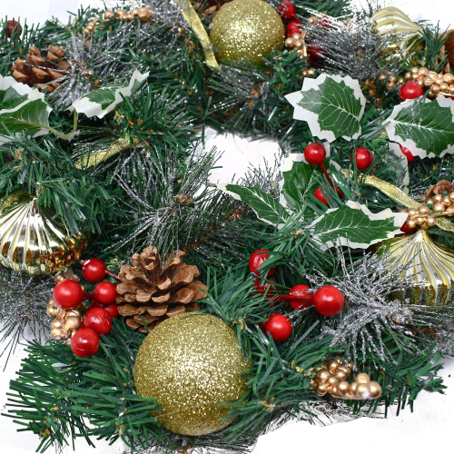 ALEKO CHW012 Decorative Holiday Christmas Artificial Wreath with Pine Cones and Gold Accents